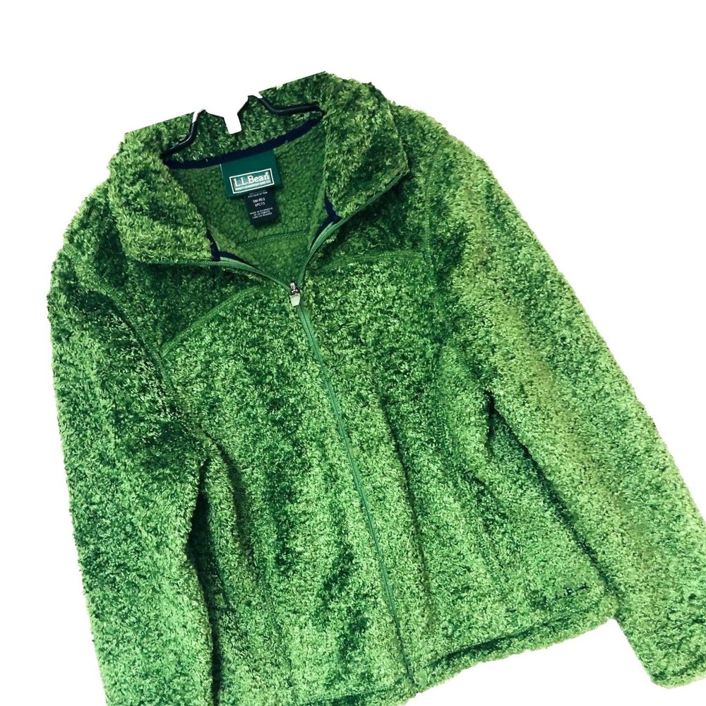 L L Bean Womens Fuzzy Fleece Green Jacket Fluffy Activewear Plush Cozy Comfy S‎
